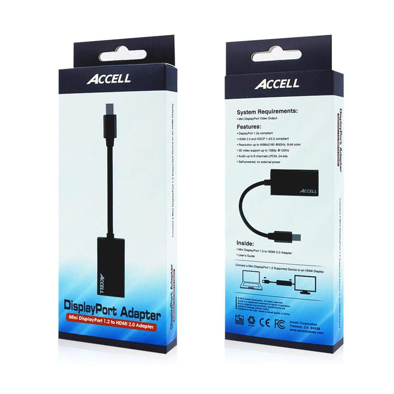 [Australia - AusPower] - Accell mDP to HDMI Adapter - Mini DisplayPort 1.2 to HDMI 2.0 Active Adapter - 4K UHD @60Hz, 3D resolutions up to 1920x1080@120Hz Retail 