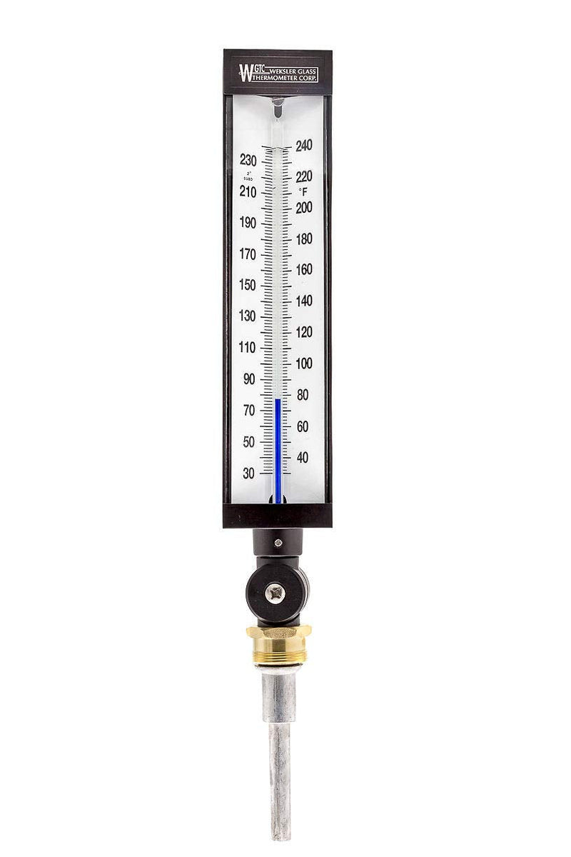 [Australia - AusPower] - PIC Gauges WGTC Thermometer AS5H942AL 9" Scale, 3-1/2" Stem Length, 30/240° F Temperature Range Blue Spirit Filled Industrial Thermometer with Aluminum Case and Adjustable Angle Stem 30-240 Deg F Without Thermowell 