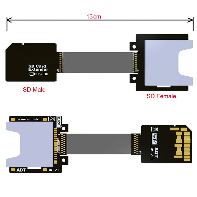 [Australia - AusPower] - Xiwai SD Male Extender to SD Card Female Extension Cable Adapter Flexible SD/SDHC/SDXC UHS-III UHS-3 Black SD Male - SD Female 