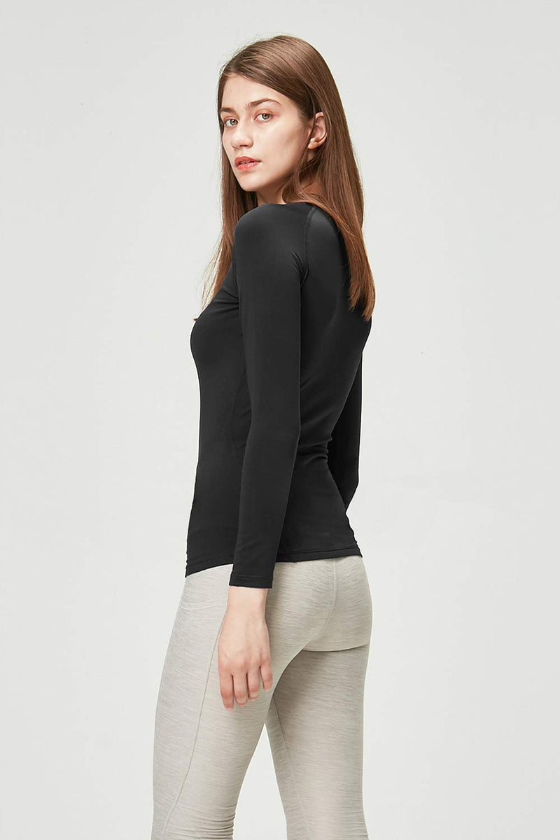 [Australia - AusPower] - DEVOPS Women's 2 Pack Thermal Long Sleeve Shirts Compression Baselayer Tops X-Small Black / Black 