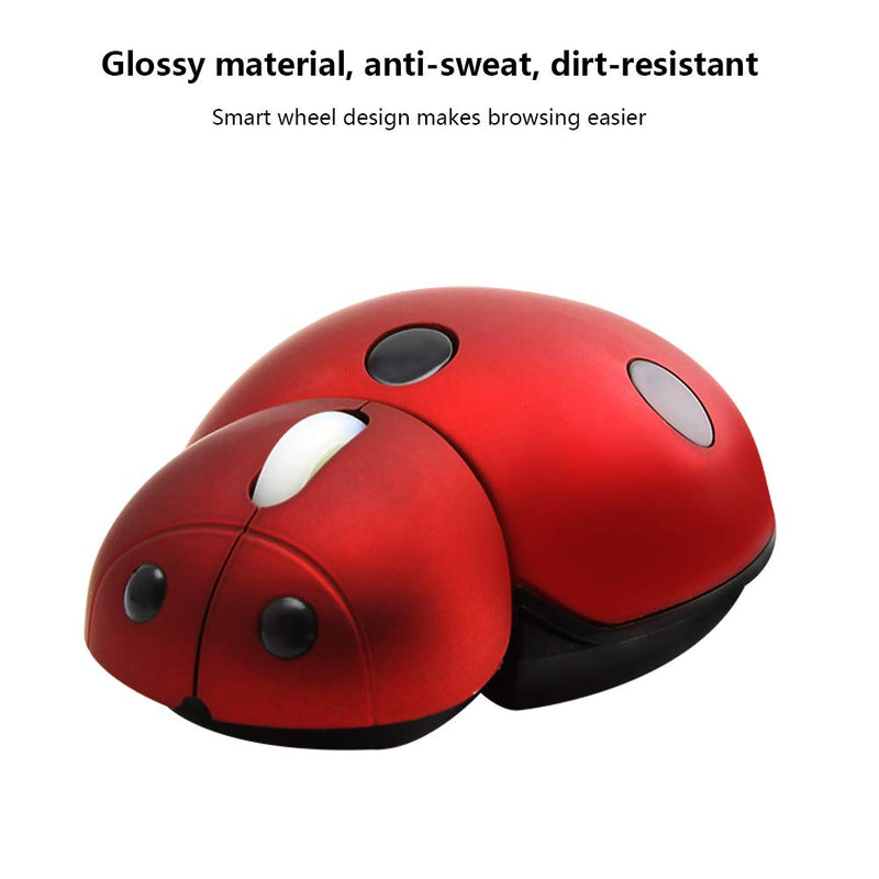 [Australia - AusPower] - Mini Cute Wireless Mouse, Portable Mobile Optical Mouse for Kids,2.4G 3000DPI Animal Ladybug Shape Cordless Computer Mouse Small Tiny Travel Mouse with USB Receiver for Laptop Desktop PC (Red) Red 