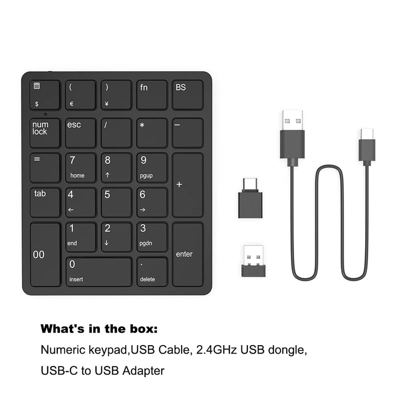 [Australia - AusPower] - Wireless Number Pads, Numeric Keypad Numpad 26 Keys Portable 2.4 GHz Financial Accounting Number Keyboard Extensions 10 Key for Laptop, PC, Desktop, Surface Pro, Notebook (Black) Black 