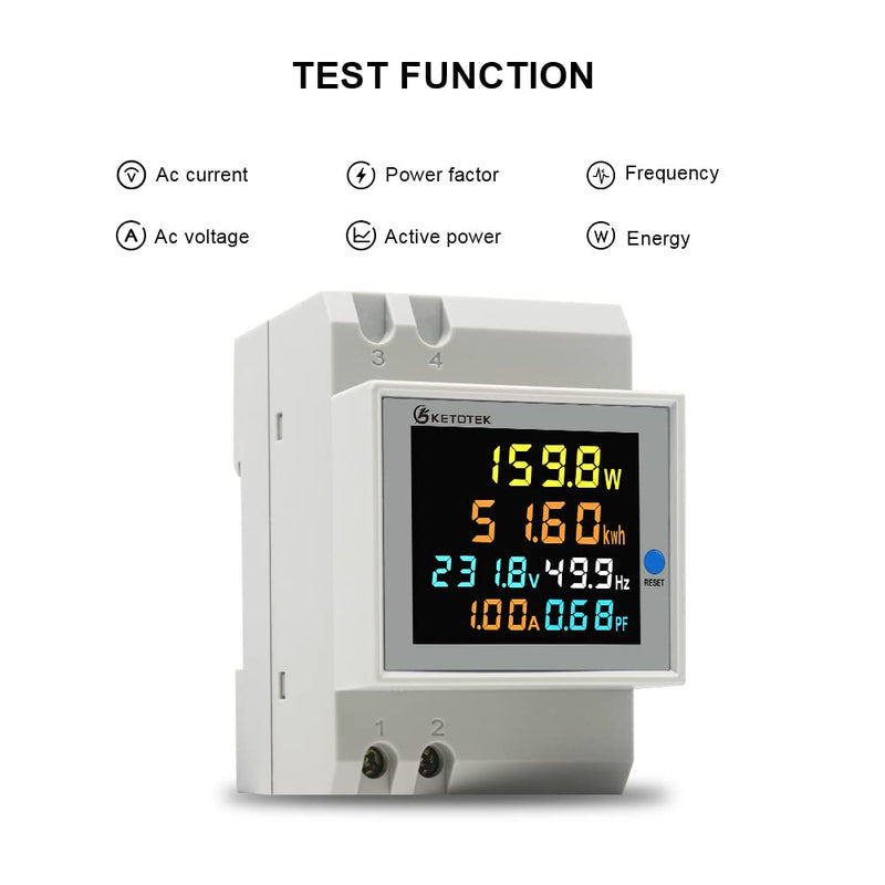 [Australia - AusPower] - KETOTEK Single Phase Energy Meter Din Rail Electricity Usage Monitor AC 40-300V 100A Watt kWh Meter Voltage Power Consumption Counter Electric Meter (Built-in CT) 
