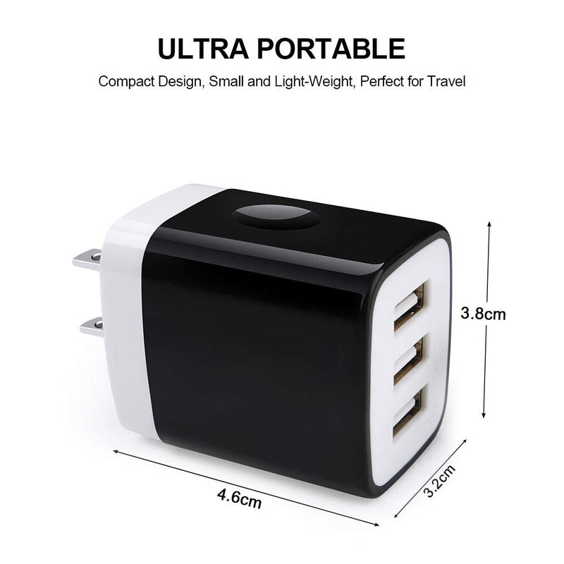 [Australia - AusPower] - USB Wall Plug, GiGreen 3 Port USB Wall Charger 3.1A Charging Block Ultra Compact Charger Box Power Adapter Compatible iPhone 13 12 11 XR XS X 8 6s, Samsung S20 S9 S8 Note20 Ultra, One Plus 8T, Moto G9 black 