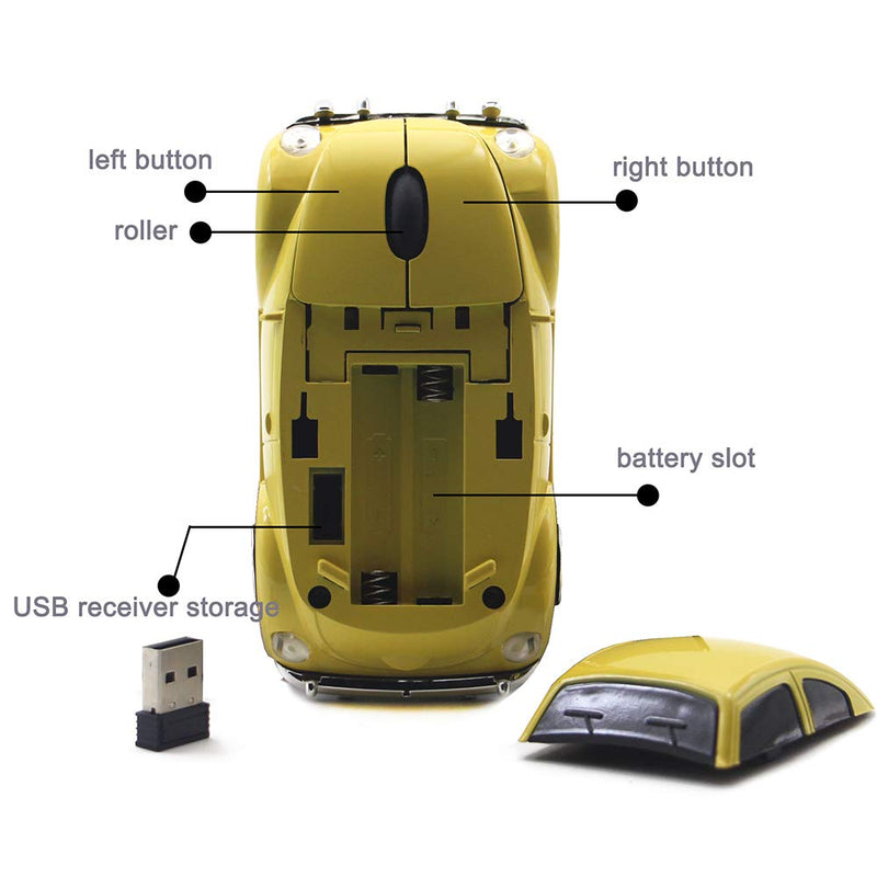 [Australia - AusPower] - Ai5G for VW Car Mouse Wireless Mouse Laptop Desktop Computer Mice with 2.4GHz USB Receiver LED Headlight (Yellow) Yellow 
