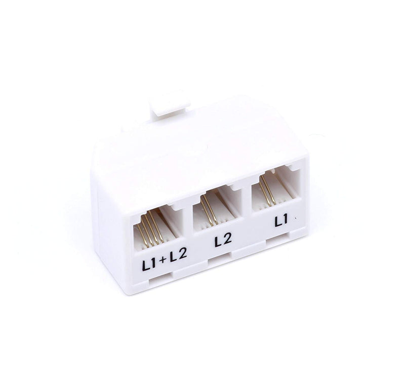 [Australia - AusPower] - Telephone Splitter 2 Line Adapter - 3-Way Splitter (Line 1, Line 2, and Twin Line) - Dual Line Separator - 4 Conductor Connector (2 Phone Lines) - White, 2 Pack White, 3 Way 