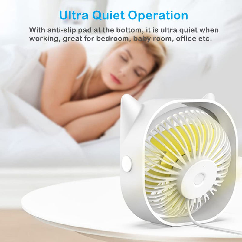 [Australia - AusPower] - Small Personal USB Desk Fan, 3 Speeds Strong Wind Quiet Anti-slip Rotatable Table Fan for Bedroom Bedside Home Dorm Office Desktop, USB Powered Mini Cute Portable Travel Cooling Fans (White) 