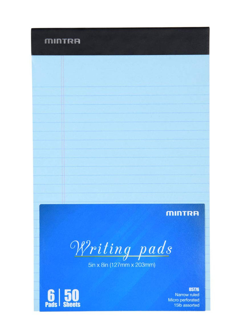 [Australia - AusPower] - Mintra Office Legal Pads - ((BASIC PASTEL 6pk, 5in X 8in, NARROW RULED)) - 50 Sheets per Notepad, Micro perforated Writing Pad, Notebook Paper for School, College, Office, Professional Basic 6pk (Pastel) 5in x 8in (Narrow Ruled) 