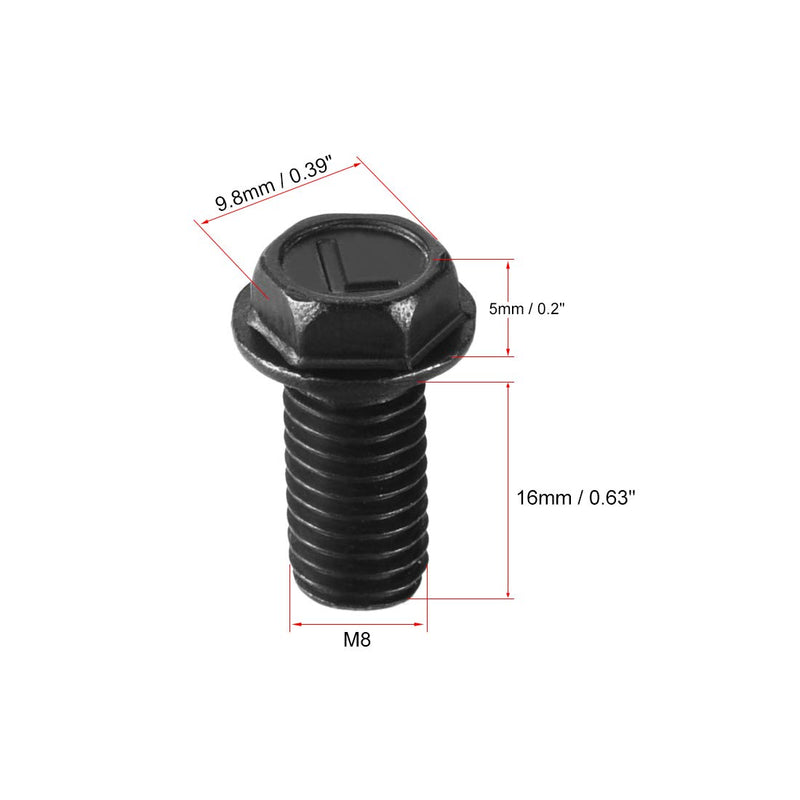 [Australia - AusPower] - uxcell M8x16mm Hex Flange Bolts Left Hand Thread 8.8 Grade Carbon Steel Black 2pcs 