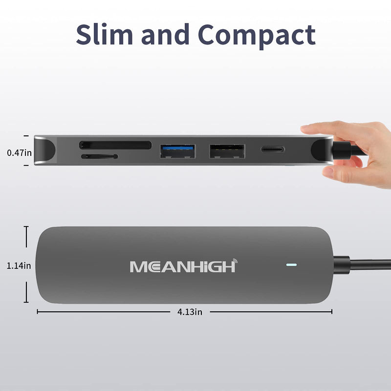 [Australia - AusPower] - MEANHIGH USB C 3.0 Hub, 6 in 1 Type C to USB Hub Adapter, 4K HDMI Output, SD/TF Card Reader, 100W PD Charging, Ultra-Slim and Portable, Compatible with MacBook Pro Air HP XPS and More Type C Device USB-C-6IN1 