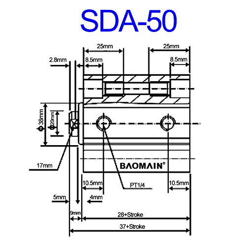 [Australia - AusPower] - Baomain Air Cylinder 50mm Bore 50mm Stroke Double Action Thin 