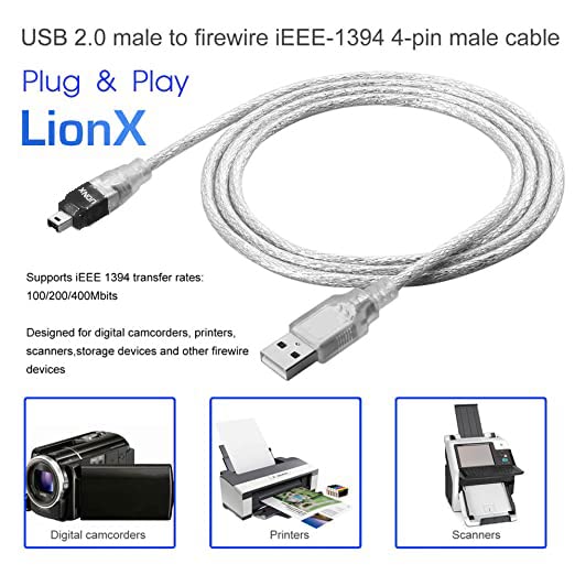 [Australia - AusPower] - LIONX New Data DV Cable USB to IEEE 1394 4 Pin Firewire Adapter High PC 