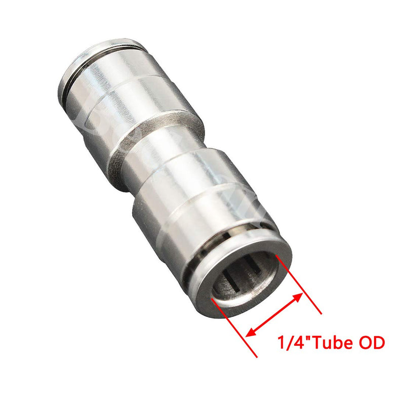 [Australia - AusPower] - Beduan Push to Connect Fitting 1/4" OD Nickel-Plated Copper Pneumatic Air Fitting Straight Union Tube Connector ( Pack of 5) 0.25 Inch 