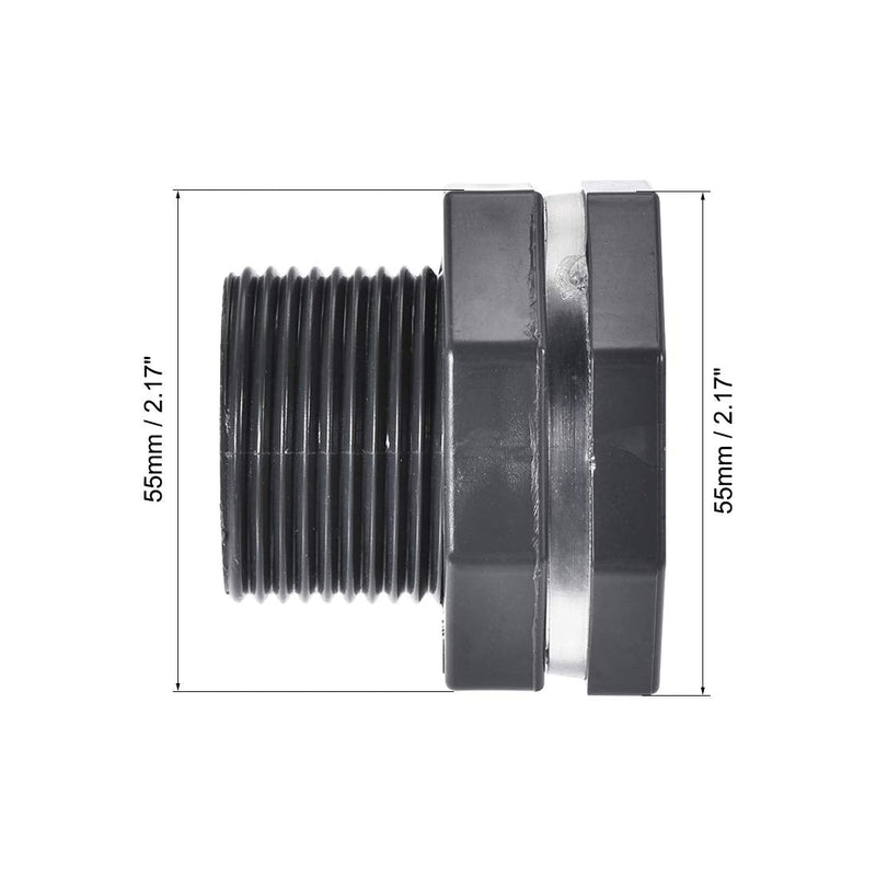 [Australia - AusPower] - uxcell Bulkhead Fitting, G1/2 Female 1.5" Male, Tube Adaptor Pipe Fitting with Silicone Gasket, for Water Tanks, PVC, Gray 