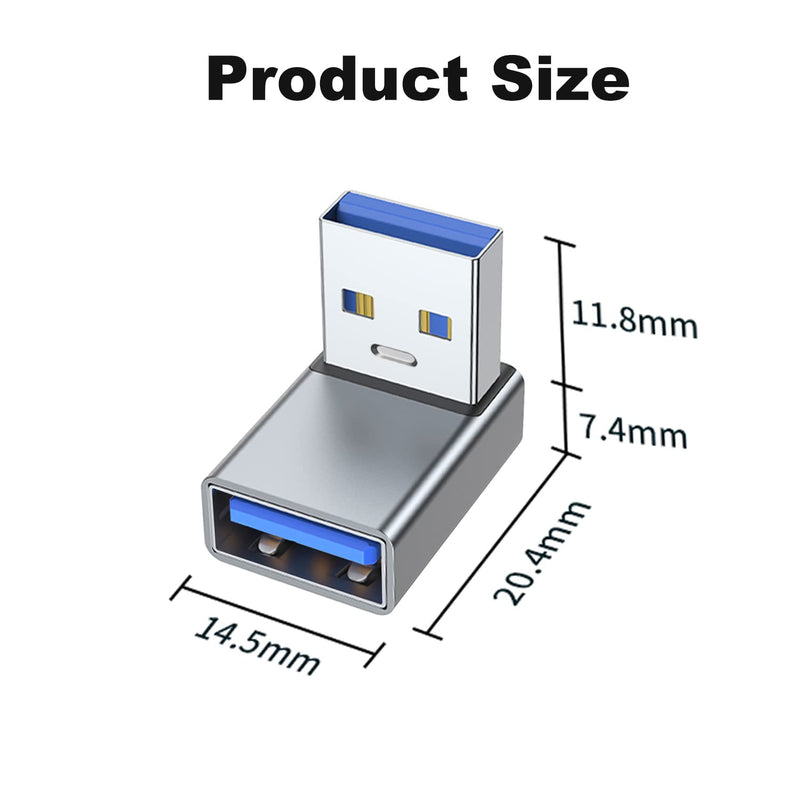 [Australia - AusPower] - AreMe 90 Degree USB 3.0 Adapter 2 Pack, Up and Down Angle USB A Male to Female Converter Extender for PC, Laptop, USB A Charger, Power Bank and More (Grey) Up/Down Grey 