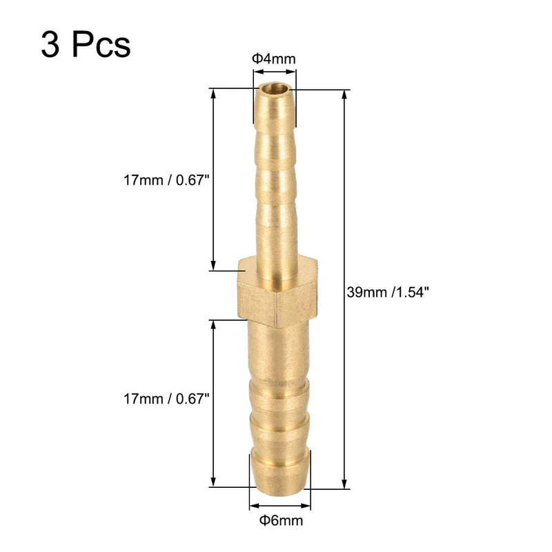 [Australia - AusPower] - uxcell Straight Brass Barb Fitting Reducer, Fit Hose ID 6mm to 4mm 3pcs 