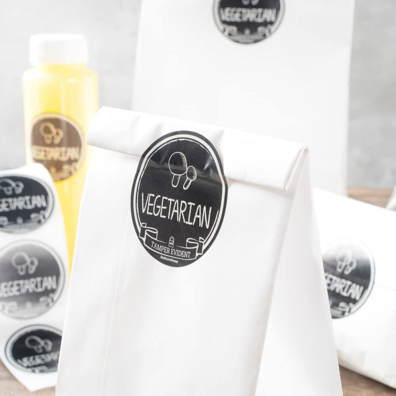 [Australia - AusPower] - Label Tek 2 Inch Tamper-Evident Stickers For Vegetarian Food, 500 Rolled Tamper Seal Stickers - Chalkboard Design, For Safe Food Delivery, Black With White Font Plastic To Go Stickers 