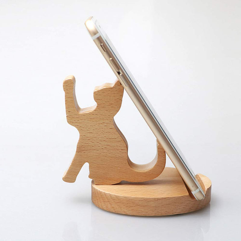 [Australia - AusPower] - Cute Cat Cell Phone Stand, MHKBD Wooden Phone Stand Cell Phone Holder Desktop Cellphone Stand Universal Desk Stand for All Smart Phone Desk Decoration, Great Gift for Cat Lover Valentines Gift 