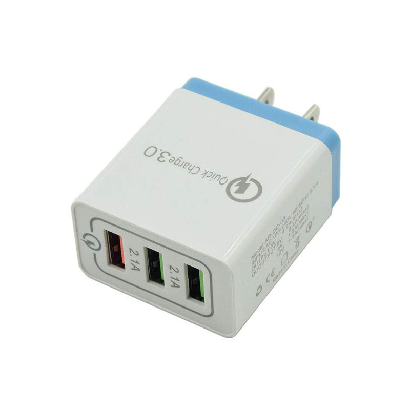 [Australia - AusPower] - Dasunny QC 3.0 USB Wall Charger, 5V/9V/12V 3 Port Portable US Plug USB Charger Travel Power Adapter Light Blue 
