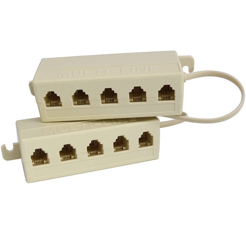 [Australia - AusPower] - Longdex Five-Way Phone Splitter 2PCS RJ11 6P4C Telephone Line 1 Male to 5 Female Modular T Adapters Jacks 