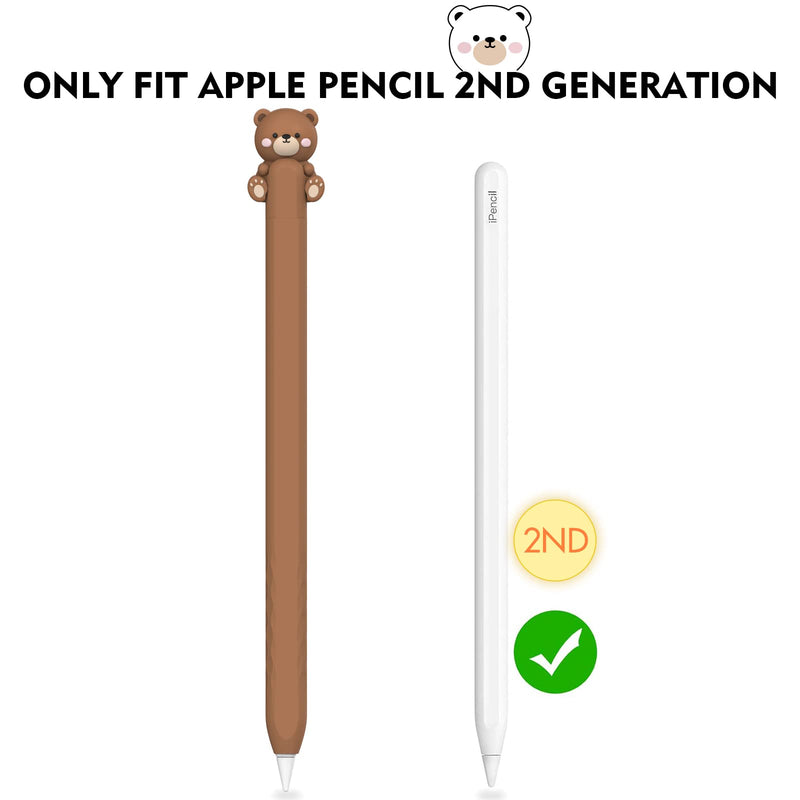 [Australia - AusPower] - NIUTRENDZ Cute Bear Apple Pencil Case for Apple Pencil 2nd Generation Case Silicone Protective Cover Sleeve Skin Accessories (Brown) 2-Brown 