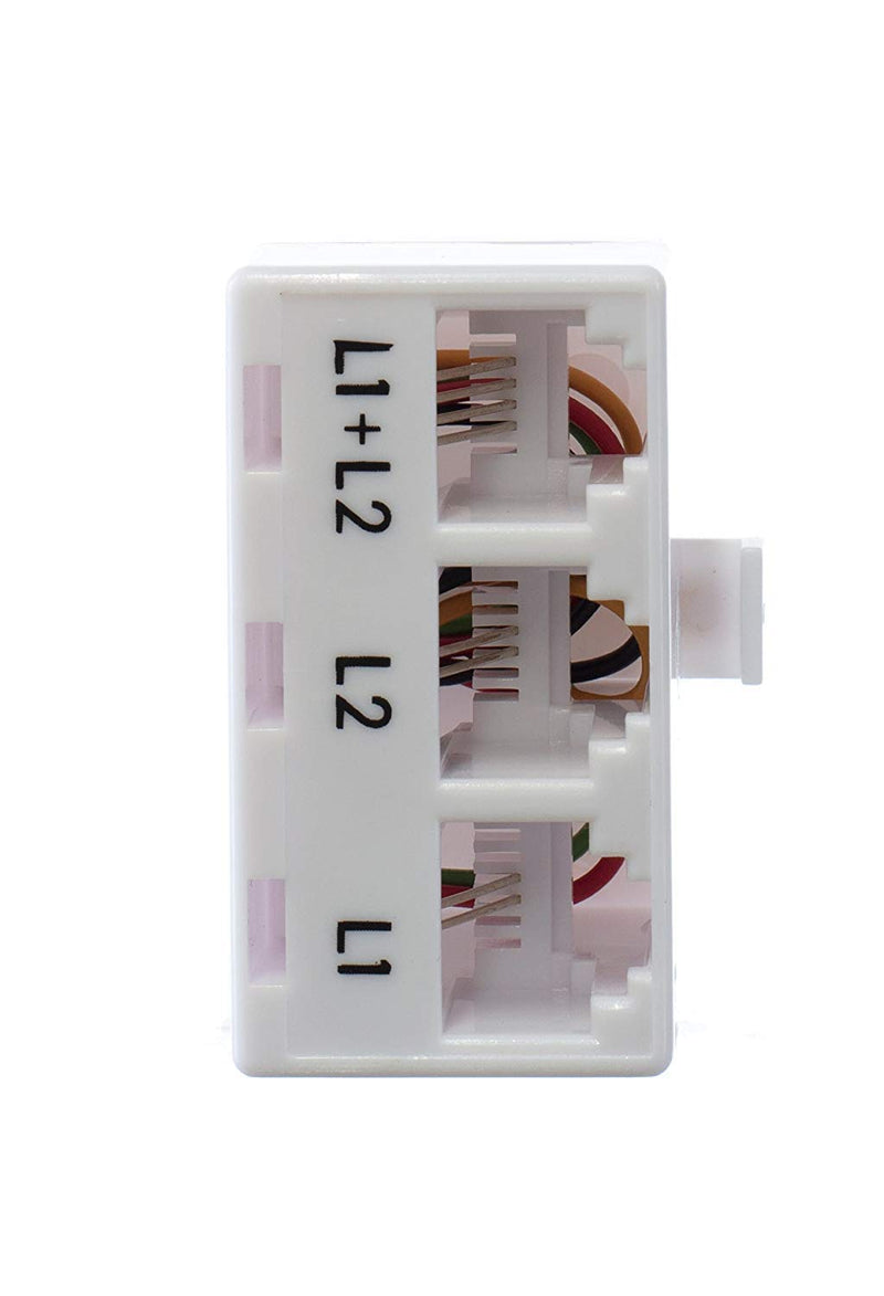 [Australia - AusPower] - Telephone Splitter 2 Line Adapter - 3-Way Splitter (Line 1, Line 2, and Twin Line) - Dual Line Separator - 4 Conductor Connector (2 Phone Lines) - White, 2 Pack White, 3 Way 