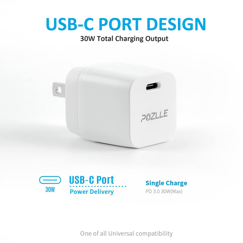 [Australia - AusPower] - USB C Charger, Pozlle 30W Fast Charger Adapter, GaN Compact Charger (Foldable) for MacBook Air/iPhone 13/13 Mini/ 13 Pro/ 13 Pro Max/ 12, Galaxy S21, Note 20, iPad Pro, Pixel, and More 