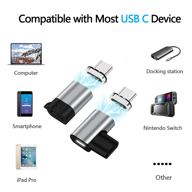 [Australia - AusPower] - USB C Magnetic Adapter 24Pins Type C Connector Straight + Right Angle 4K@60HZ PD 100W Fast Charging 10Gb/s Data Transfer Compatible with iPad MacBook Pro Air Switch usb c magnetic adapter straight + right angle 