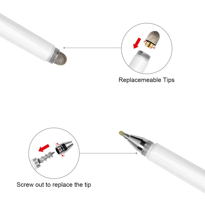 [Australia - AusPower] - ELZO 2 in 1 Capacitive Stylus Pens Gel Pen 1 Pcs with 2 Replacement Nanofiber Tips Multilateral Pens for Touch Screen Tablets Asus/Lenovo/Surface/Samsung Galaxy Note/iPhone/iPad/LG and More White 1 pc 