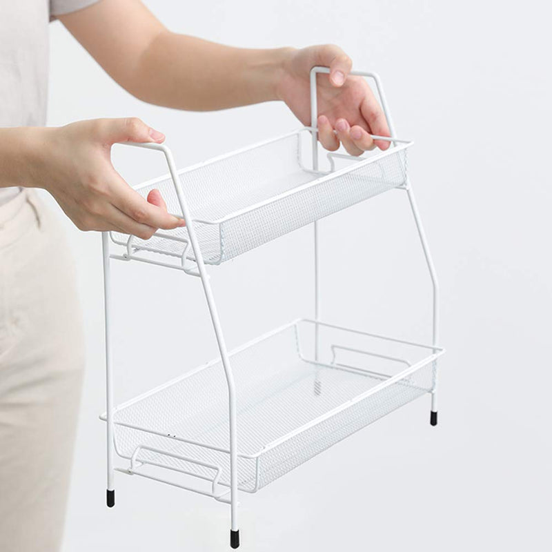 [Australia - AusPower] - Spice Rack Organizer , 2-Tier Bathroom Shelf Organizer countertop, Kitchen Rack Organizer for Spice Can Sauce Jars Bottle (White) White 