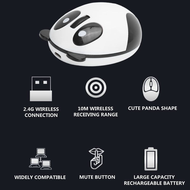 [Australia - AusPower] - Hilitand Rechargeable Wireless Mouse, 2.4GHz Wireless Optical Panda Computer Mouse Quiet Ergonomic USB Cartoon Computer Mouse for Win/OS X/Linux/Andriod/iOS 