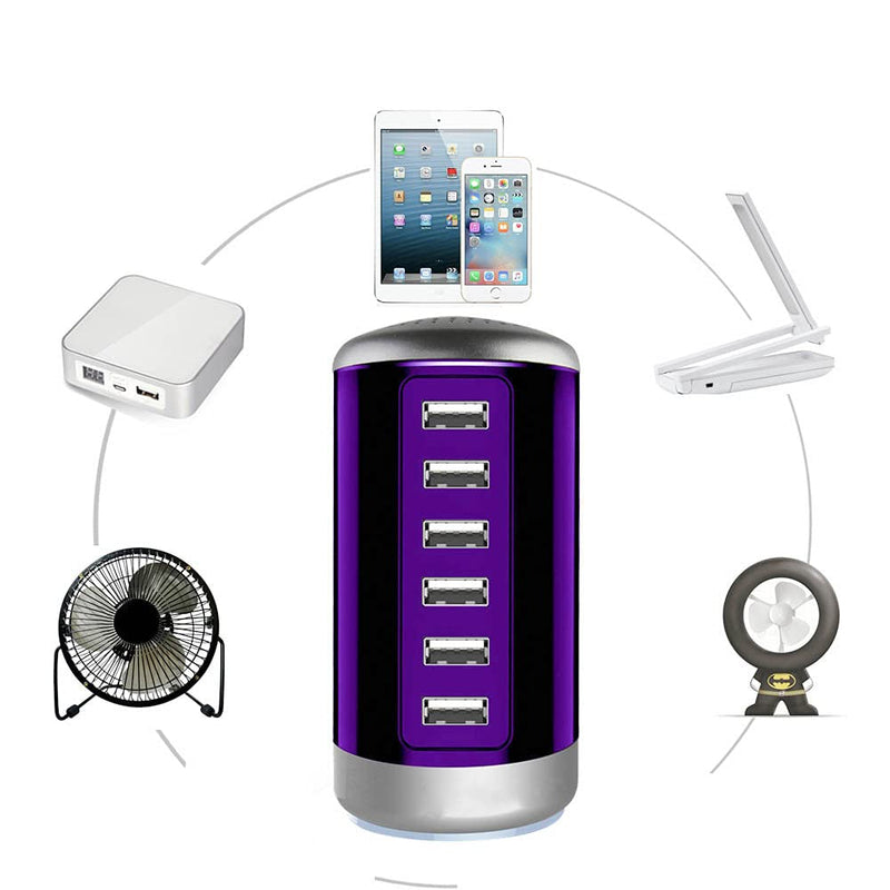 [Australia - AusPower] - Universal USB Charger 6-Port Desktop USB Charging Station Hub with Smart Identification Technology Compatible with iPhone iPad Cell Phone Tablets(Purple) AA-Purple 