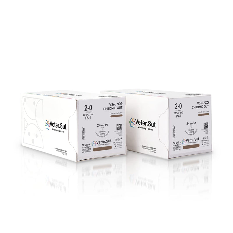 [Australia - AusPower] - Veterinary Sutures Chromic Gut 2-0, 3/8 24mm Reverse Cutting 