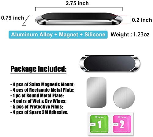 [Australia - AusPower] - SALEX Black Magnetic Mounts [4 Pack]. Flat Cell Phone Holder for Car Dashboard, Wall, Windshield. Stick on Universal Kit Compatible with GPS, Tablets, Smartphones, Knives, Keys, Spoons, Forks. 4 Pack 