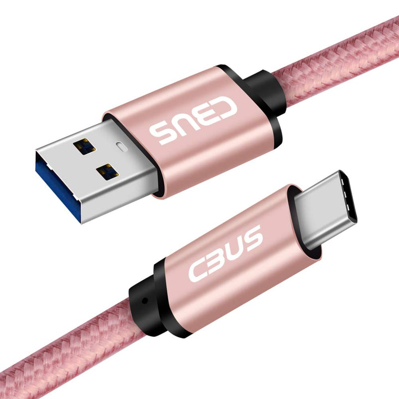 [Australia - AusPower] - CBUS 10ft USB-C Heavy-Duty Braided Fast Charging Cable for Motorola One 5G, Moto G Play, G Power, Samsung Galaxy A71 5G, A51 5G, A52 5G, A32 5G, A21, A12, A02s, S21 Pixel, OnePlus (Pink Rose Gold) Pink Rose Gold 10 Feet 