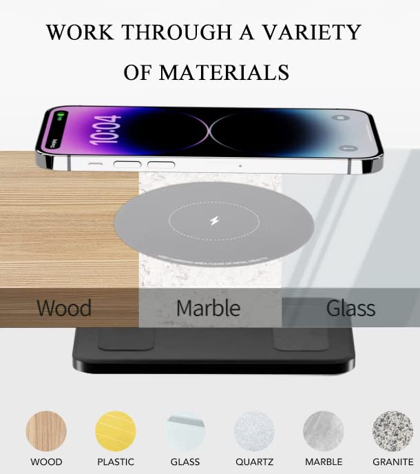 [Australia - AusPower] - 1.97"(50mm) NiiTTER Invisible Wireless Charger, Under Desk Wireless Charger, Hidden Charging Station for iPhone 14/13/12/ Samsung Galaxy S23/S22/S21(Adapter Included) 