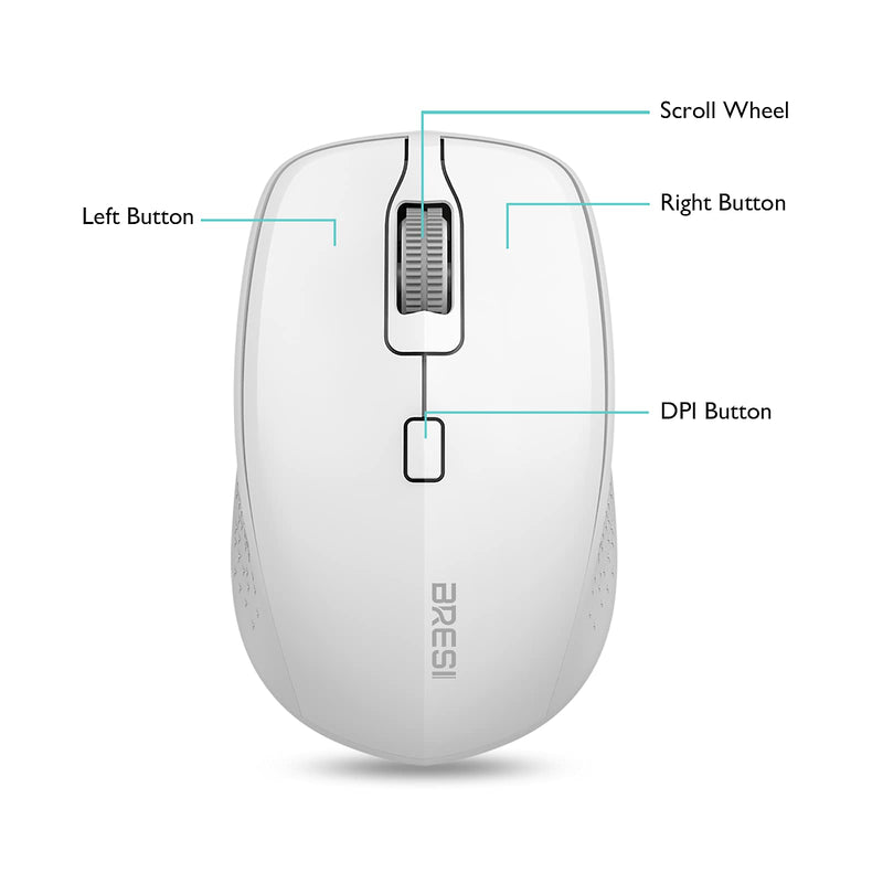 [Australia - AusPower] - Wireless Mouse Dual Mode Bluetooth Mouse Wireless 2.4G Computer Mouse Optical Silent Mouse USB Receiver in The Mouse 3 Adjustable DPI Mice for MacBook Laptop Notebook PC Tablet (White) White 