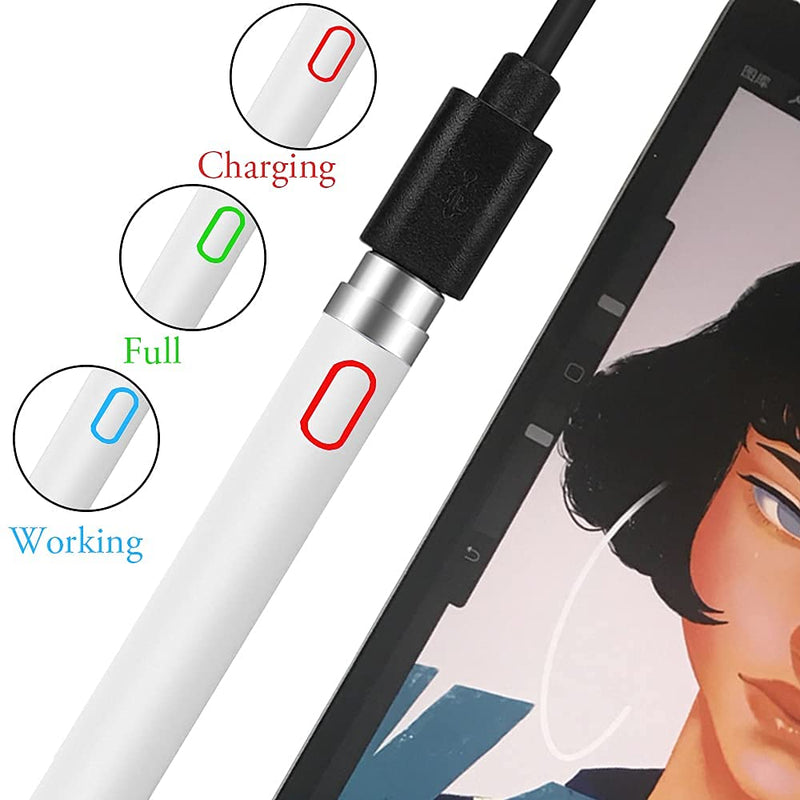 [Australia - AusPower] - Active Stylus Pen for ipad, LUNTAK Stylus Pens for Touch Screens Work with iOS/ Android/ iPhone/ Ipad/ Pro/Air/Mini 2/3/4 Rechargeable Tablet Pen with 1.5mm Fine Point(White) 