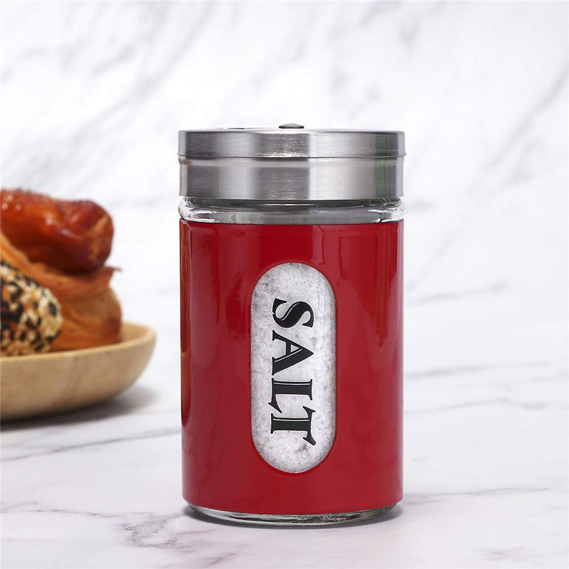 [Australia - AusPower] - Salt and Pepper Shakers Stainless Steel and Glass Set with Adjustable Pour Holes (Red) Red 