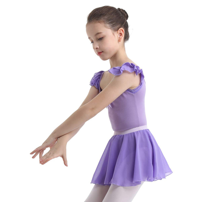 [Australia - AusPower] - Alvivi Kids Girls Ruffle Sleeves Ballet Tutu Dress Leotard with Skirt Gymnastics Dance Wear Costumes Purple 5-6 
