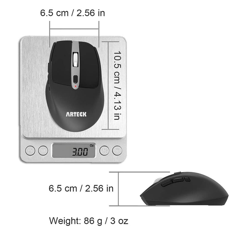 [Australia - AusPower] - Arteck 2.4G Wireless Mouse with Nano USB Receiver Ergonomic Design Silent Clicking with Side Switch Buttons for Computer / Desktop / PC / Laptop and Windows 10/8/7 Build in Rechargeable Battery Black 
