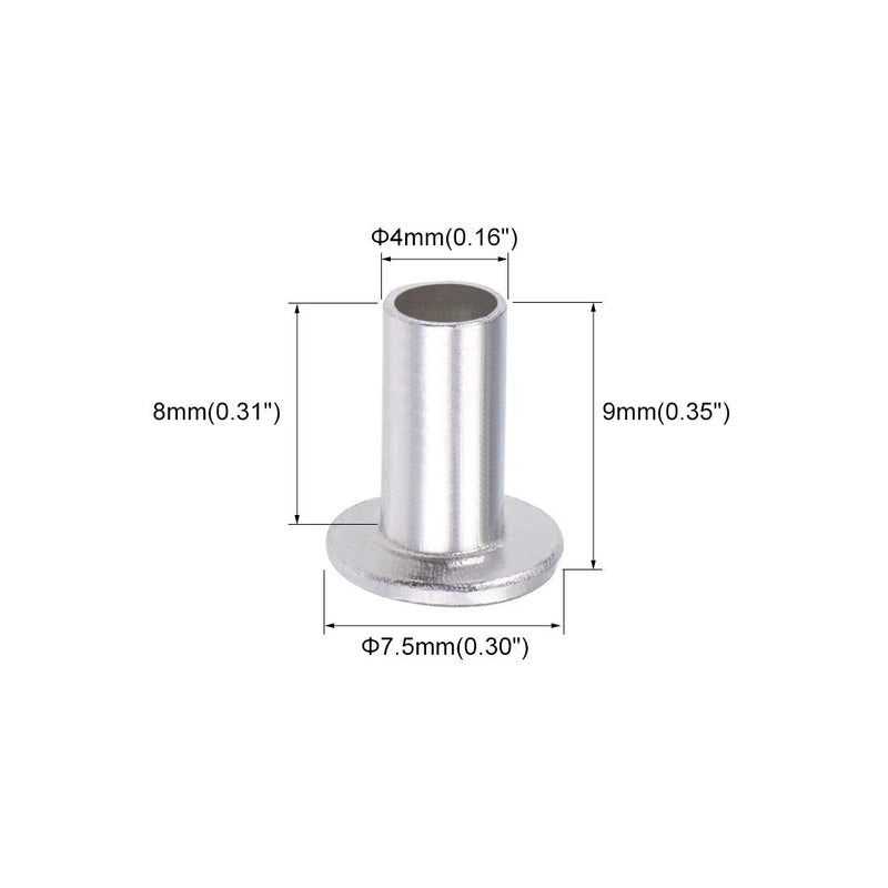 [Australia - AusPower] - uxcell 200 Pcs 4mm x 8mm Aluminum Flat Head Semi-Tubular Rivets Silver Tone 