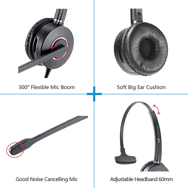 [Australia - AusPower] - Telephone-Headset Microphone Noise-Cancelling Headphone QD - Quick Disconnect Call Center Headset with RJ09 Cables for Polycom, Avaya, Yealink,Grandstream Phones 