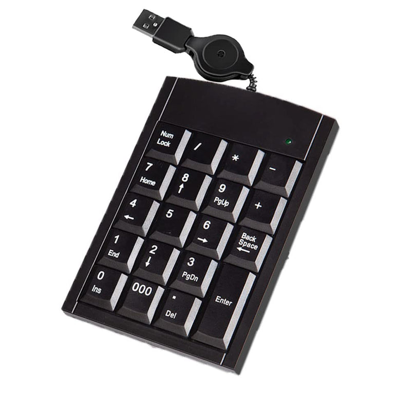 [Australia - AusPower] - USB Numeric Keypad, Wired Numeric Pad for Laptop,19 Keys Ultra Slim Lightweight Ergonomic Portable Mini Number Pad - fr Desktop Computer PC,Surface pro,PC,Notebook iMac,Macbooks, with Retractable Cord retractable keypad 