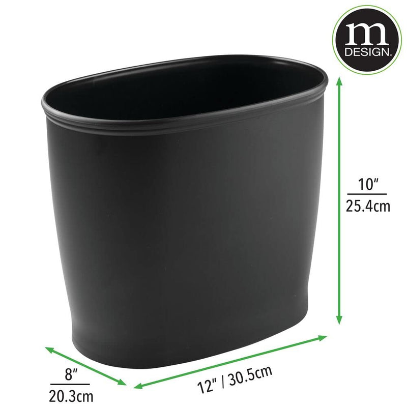 [Australia - AusPower] - mDesign Modern Oval Plastic Small Trash Can Wastebasket, Garbage Container Bin for Bathroom, Kitchen, Laundry Room, Home Office, Dorms - Black 