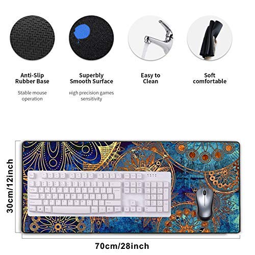 [Australia - AusPower] - Stitched Edges Large Gaming Mouse Pad,Extended Mousepad with Non-Slip Rubber Base for Laptop Desktop Computer Keyboard Mat - Rose Gold Mandala 