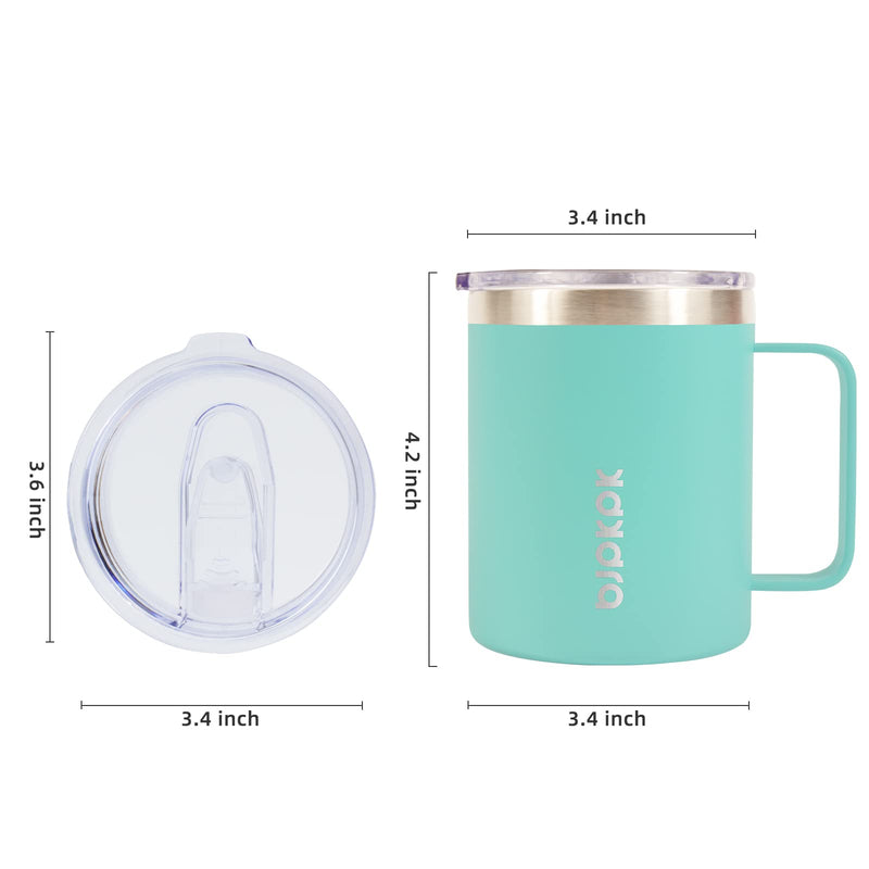[Australia - AusPower] - BJPKPK 14oz Insulated Coffee Mug 2 Pack, Stainless Steel Camping Mug with Slider Lid, Travel Tumbler Cup, Coffee Thermos Outdoor Turquoise 