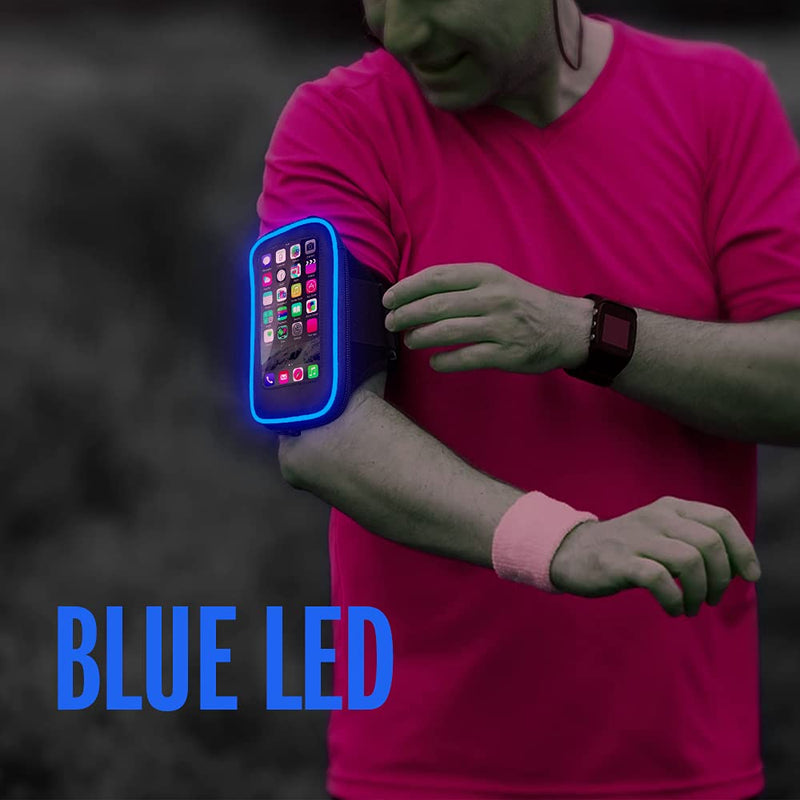 [Australia - AusPower] - LED Sports Phone Armband Sleeve case Cover for Running, Walking, Hiking, and Biking, Mobile Phones Blue for Galaxy S20 S10 S9 Plus, iPhone 12 Pro 11 Pro Max X XR XS 8 7 6 6s Plus Kowez 