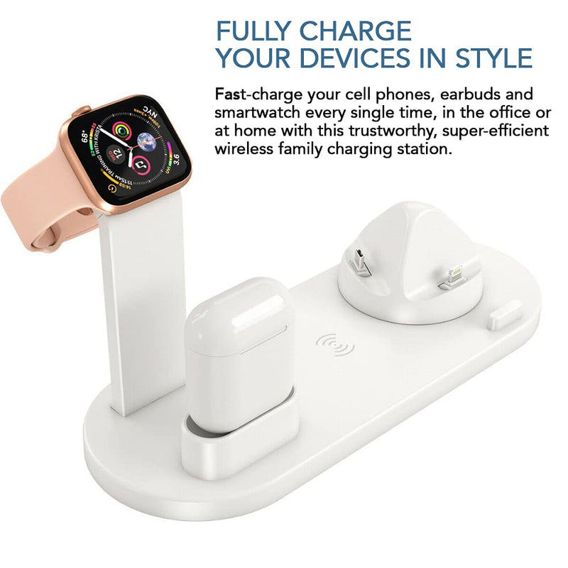 [Australia - AusPower] - Charging Dock Stations - 4-in-1 Wireless Charging Pad, Charging Pad for Multiple Devices Apple Watch, iPhone, Airpods, Samsung Galaxy S20, and other Qi-enabled Devices, Rotating Plug Charge Pad, White 