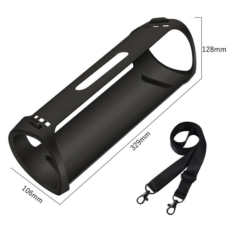 [Australia - AusPower] - Ferbao Silicone Case for Sony SRS-XB43 Speaker Protective Cover Bag with Shoulder Strap and Carabiner (Black) Black 